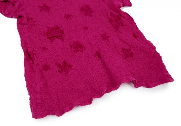 イッセイミヤケ ミーISSEY MIYAKE me ベロアフロッキーカリフラワーTシャツ ピンクF K-100395_008