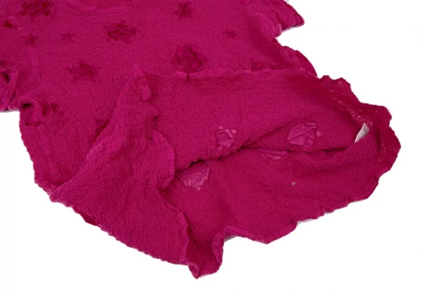 イッセイミヤケ ミーISSEY MIYAKE me ベロアフロッキーカリフラワーTシャツ ピンクF K-100395_009