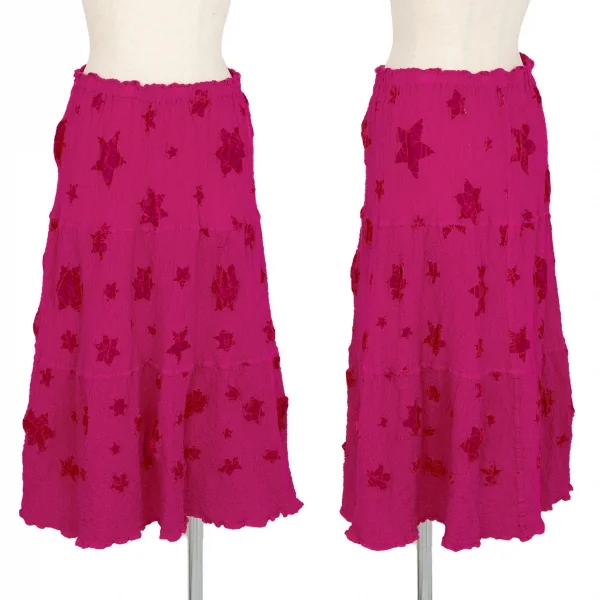 イッセイミヤケ ミーISSEY MIYAKE me ベロアフロッキーカリフラワースカート ピンクF K-100396_001