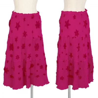 イッセイミヤケ ミーISSEY MIYAKE me ベロアフロッキーカリフラワースカート ピンク