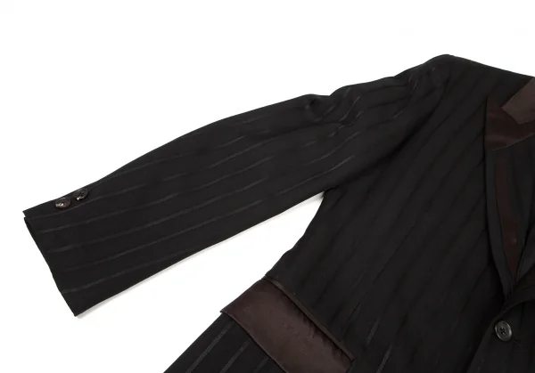ヨウジヤマモト プールオムYohji Yamamoto POUR HOMME シルクサテン切替ストライプジャケット 黒2 K-100414_007
