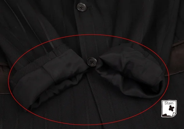 ヨウジヤマモト プールオムYohji Yamamoto POUR HOMME シルクサテン切替ストライプジャケット 黒2 K-100414_009