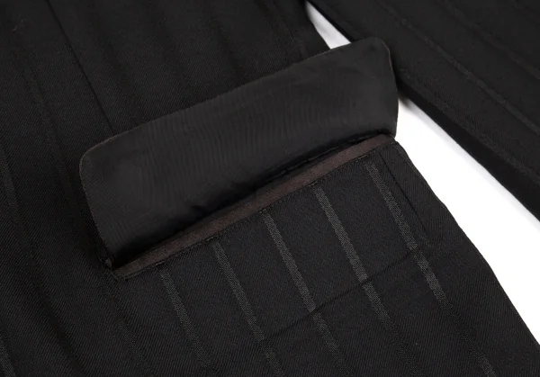 ヨウジヤマモト プールオムYohji Yamamoto POUR HOMME シルクサテン切替ストライプジャケット 黒2 K-100414_012