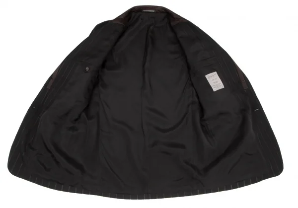 ヨウジヤマモト プールオムYohji Yamamoto POUR HOMME シルクサテン切替ストライプジャケット 黒2 K-100414_013