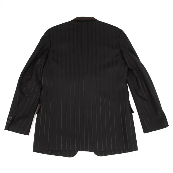 ヨウジヤマモト プールオムYohji Yamamoto POUR HOMME シルクサテン切替ストライプジャケット 黒2 K-100414_014