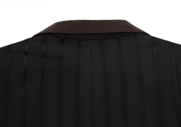 ヨウジヤマモト プールオムYohji Yamamoto POUR HOMME シルクサテン切替ストライプジャケット 黒2 K-100414_015