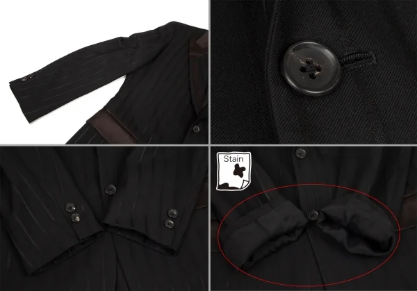 ヨウジヤマモト プールオムYohji Yamamoto POUR HOMME シルクサテン切替ストライプセットアップスーツ 黒2 K-100416_004