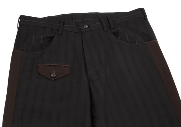 ヨウジヤマモト プールオムYohji Yamamoto POUR HOMME シルクサテン切替ストライプセットアップスーツ 黒2 K-100416_010