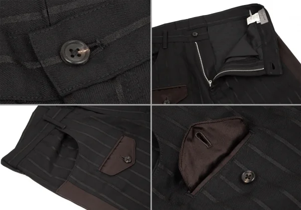 ヨウジヤマモト プールオムYohji Yamamoto POUR HOMME シルクサテン切替ストライプセットアップスーツ 黒2 K-100416_011