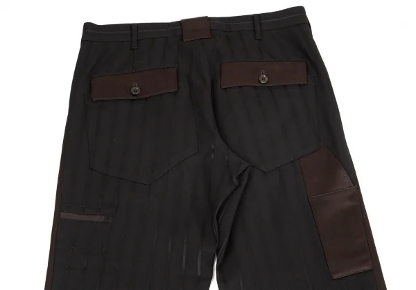 ヨウジヤマモト プールオムYohji Yamamoto POUR HOMME シルクサテン切替ストライプセットアップスーツ 黒2 K-100416_016