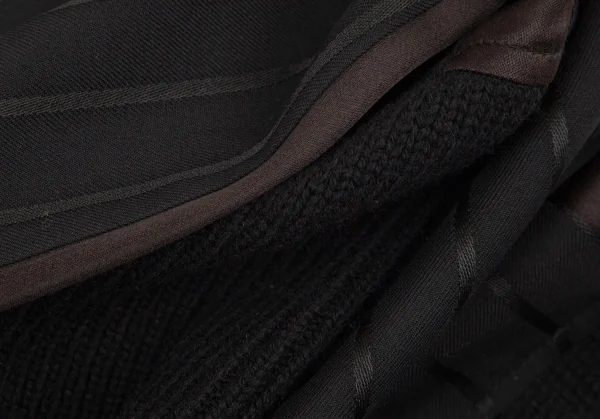 ヨウジヤマモト プールオムYohji Yamamoto POUR HOMME シルクサテン切替ストライプセットアップスーツ 黒2 K-100416_018