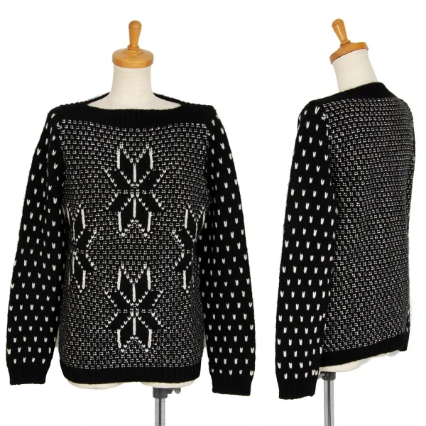 マックスマーラMaxMara カシミヤ混ノルディック総柄ボートネックニットセーター 黒白L K-100424_001