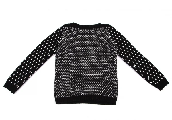 マックスマーラMaxMara カシミヤ混ノルディック総柄ボートネックニットセーター 黒白L K-100424_010