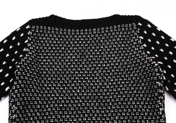 マックスマーラMaxMara カシミヤ混ノルディック総柄ボートネックニットセーター 黒白L K-100424_011