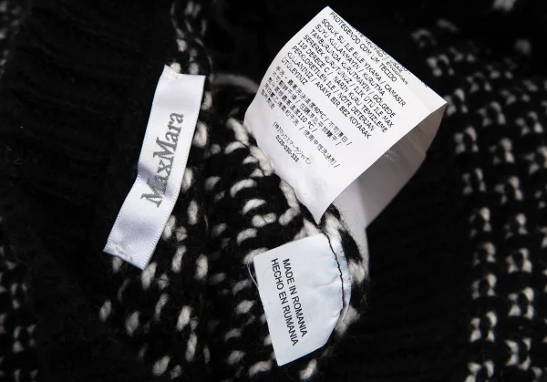 マックスマーラMaxMara カシミヤ混ノルディック総柄ボートネックニットセーター 黒白L K-100424_014