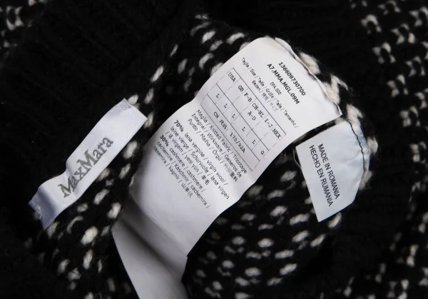 マックスマーラMaxMara カシミヤ混ノルディック総柄ボートネックニットセーター 黒白L K-100424_015