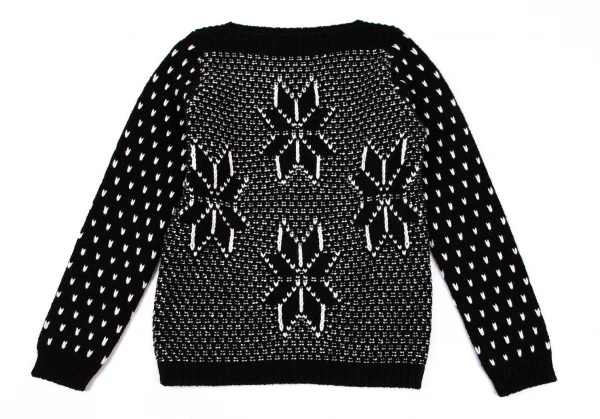 マックスマーラMaxMara カシミヤ混ノルディック総柄ボートネックニットセーター 黒白L K-100424_002