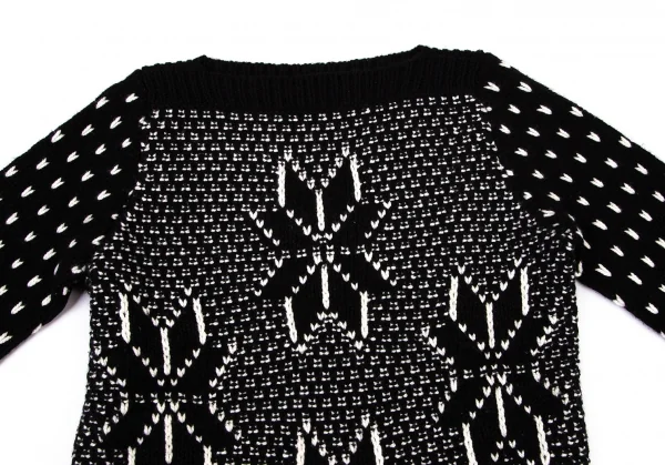 マックスマーラMaxMara カシミヤ混ノルディック総柄ボートネックニットセーター 黒白L K-100424_003