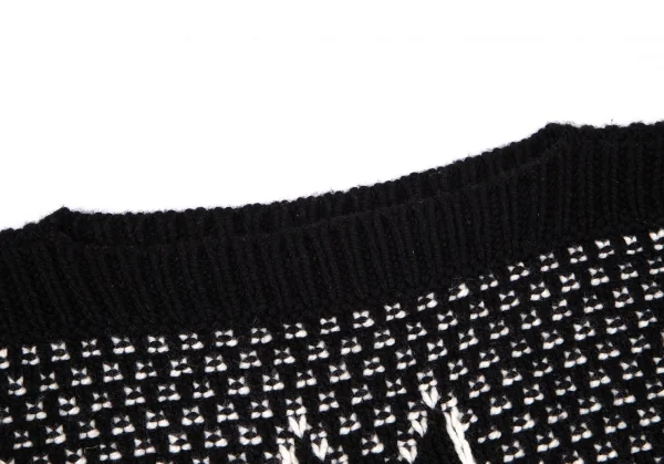 マックスマーラMaxMara カシミヤ混ノルディック総柄ボートネックニットセーター 黒白L K-100424_004