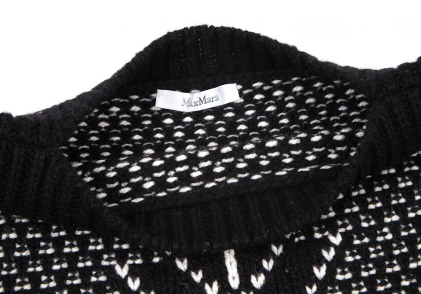 マックスマーラMaxMara カシミヤ混ノルディック総柄ボートネックニットセーター 黒白L K-100424_005