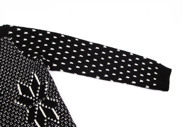 マックスマーラMaxMara カシミヤ混ノルディック総柄ボートネックニットセーター 黒白L K-100424_006