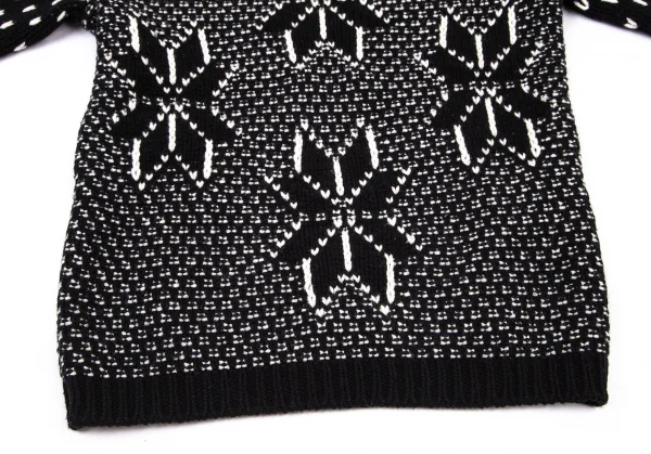 マックスマーラMaxMara カシミヤ混ノルディック総柄ボートネックニットセーター 黒白L K-100424_008