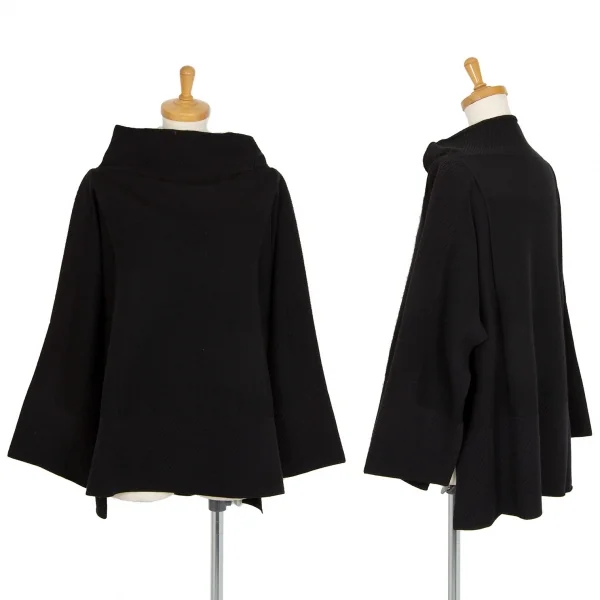 イッセイミヤケISSEY MIYAKE 異素材編み切替ボックスシルエットハイネックニットセーター 黒2 K-100428_001