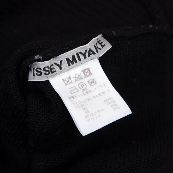 イッセイミヤケISSEY MIYAKE 異素材編み切替ボックスシルエットハイネックニットセーター 黒2 K-100428_013