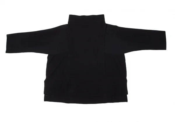 イッセイミヤケISSEY MIYAKE 異素材編み切替ボックスシルエットハイネックニットセーター 黒2 K-100428_002