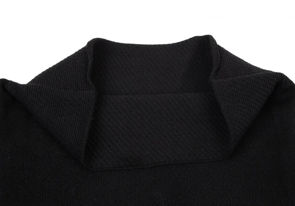 イッセイミヤケISSEY MIYAKE 異素材編み切替ボックスシルエットハイネックニットセーター 黒2 K-100428_004