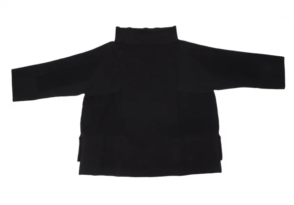 イッセイミヤケISSEY MIYAKE 異素材編み切替ボックスシルエットハイネックニットセーター 黒2 K-100428_009