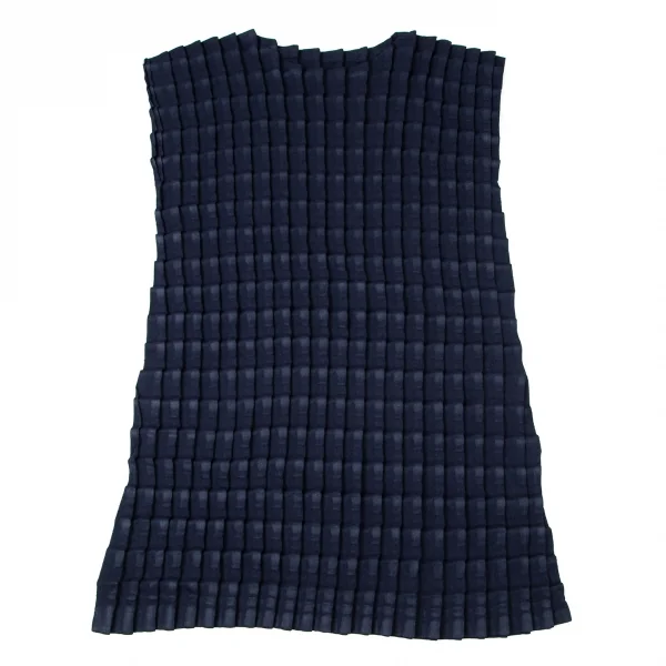 イッセイミヤケ ミーISSEY MIYAKE me 立体プリーツフレンチスリーブワンピース 紺F K-100459_002