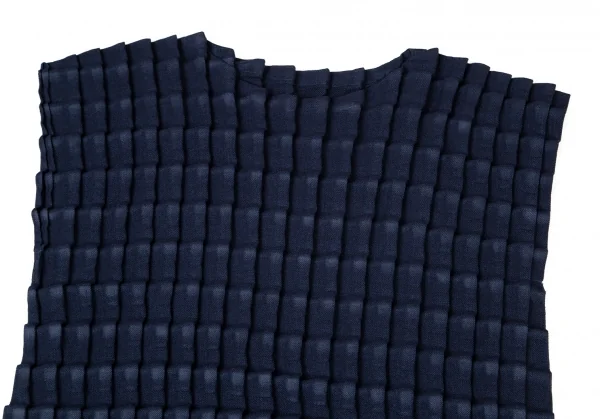 イッセイミヤケ ミーISSEY MIYAKE me 立体プリーツフレンチスリーブワンピース 紺F K-100459_003