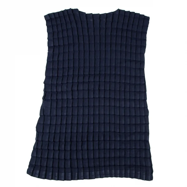 イッセイミヤケ ミーISSEY MIYAKE me 立体プリーツフレンチスリーブワンピース 紺F K-100459_008