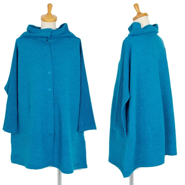 イッセイミヤケ ミーISSEY MIYAKE me 横プリーツハイネックビッグシルエットカーディガン 青F K-100462_001
