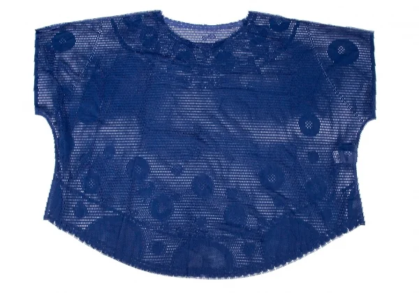 イッセイミヤケ ミーISSEY MIYAKE me A-POC INSIDE カッティングドットメッシュドルマン半袖トップス 青F K-100464_002