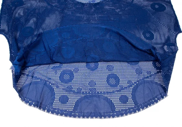 イッセイミヤケ ミーISSEY MIYAKE me A-POC INSIDE カッティングドットメッシュドルマン半袖トップス 青F K-100464_007