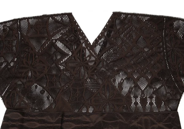 イッセイミヤケ ミーISSEY MIYAKE me A-POC INSIDE カッティングフラワーメッシュVネック半袖ワンピース 茶F K-100470_012