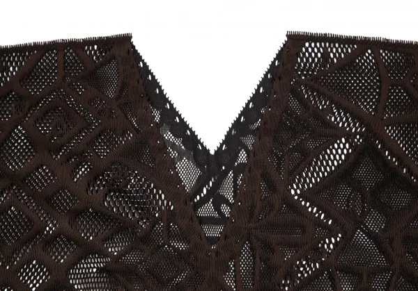 イッセイミヤケ ミーISSEY MIYAKE me A-POC INSIDE カッティングフラワーメッシュVネック半袖ワンピース 茶F K-100470_003