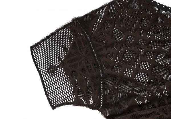 イッセイミヤケ ミーISSEY MIYAKE me A-POC INSIDE カッティングフラワーメッシュVネック半袖ワンピース 茶F K-100470_004