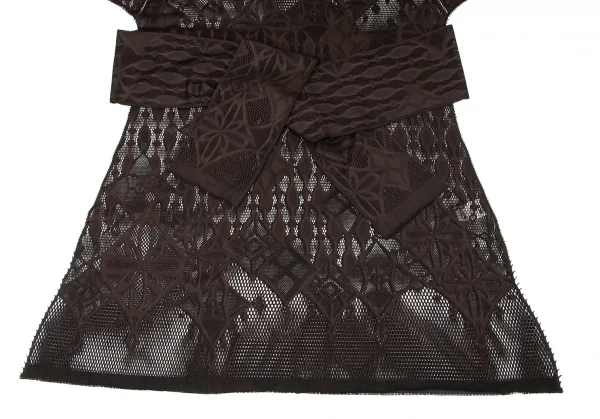 イッセイミヤケ ミーISSEY MIYAKE me A-POC INSIDE カッティングフラワーメッシュVネック半袖ワンピース 茶F K-100470_005