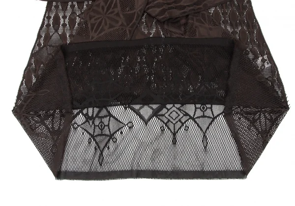 イッセイミヤケ ミーISSEY MIYAKE me A-POC INSIDE カッティングフラワーメッシュVネック半袖ワンピース 茶F K-100470_007