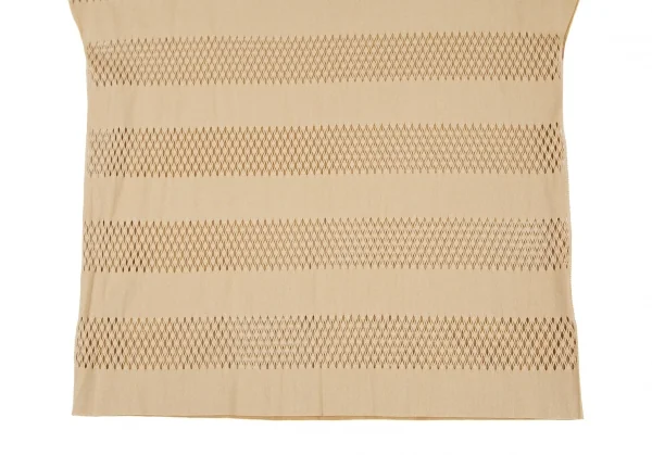 プリーツプリーズPLEATS PLEASE A-POC INSIDE カッティングボーダーメッシュフレンチスリーブ半袖トップス ベージュ3 K-100476_005