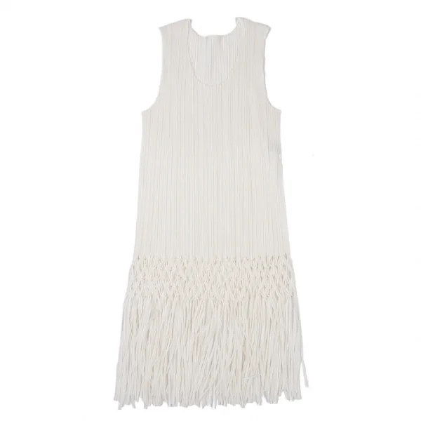 プリーツプリーズPLEATS PLEASE プリーツ裾フリンジ編み込みタンクトップ 白4 K-100486_002