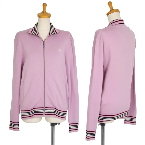 バーバリー ブラックレーベルBURBERRY BLACK LABEL コットン胸ロゴ刺繍ラインスウェットジップアップブルゾン パープル2 K-100514_001