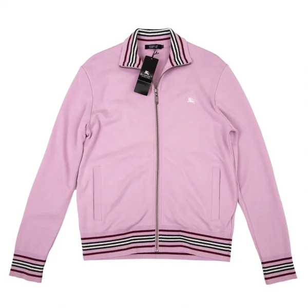 バーバリー ブラックレーベルBURBERRY BLACK LABEL コットン胸ロゴ刺繍ラインスウェットジップアップブルゾン パープル2 K-100514_002