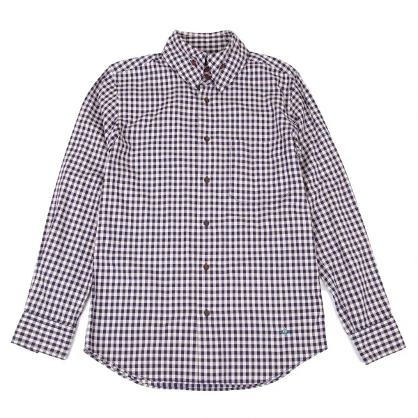 ヴィヴィアンウエストウッドマンVivienne Westwood MAN ギンガムチェック高襟シャツ オフ青46 K-100541_001