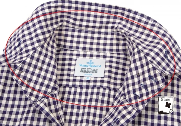 ヴィヴィアンウエストウッドマンVivienne Westwood MAN ギンガムチェック高襟シャツ オフ青46 K-100541_004