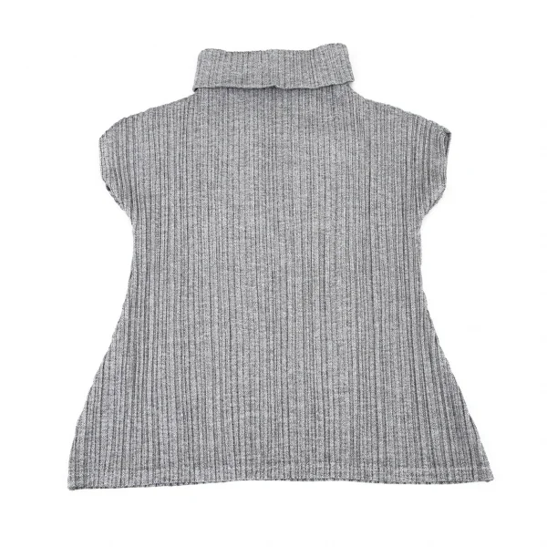 プリーツプリーズPLEATS PLEASE ヘリンボーンプリーツタートルネック半袖トップス グレー3 K-100614_010