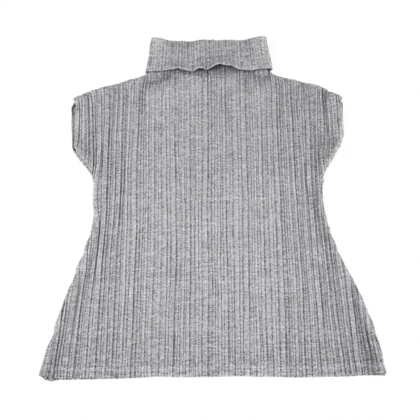プリーツプリーズPLEATS PLEASE ヘリンボーンプリーツタートルネック半袖トップス グレー3 K-100614_002